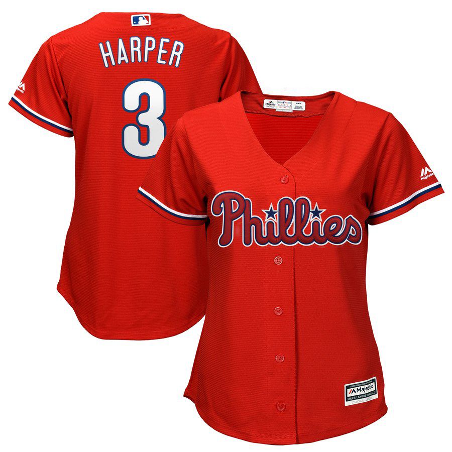 2019 MLB women Philadelphia Phillies #3 Bryce Harper red Jerseys->women mlb jersey->Women Jersey
